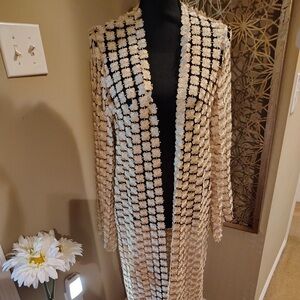 Elegant Cream Floral Long Cardigan (Shimmery)